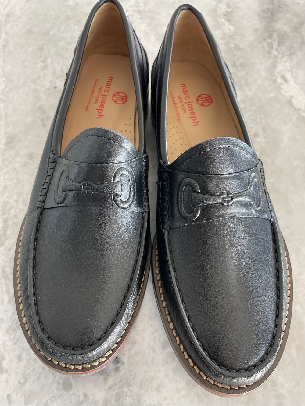 Marc Joseph women’s Black Leather Bit-Detail Slip-On Loafers NWOT